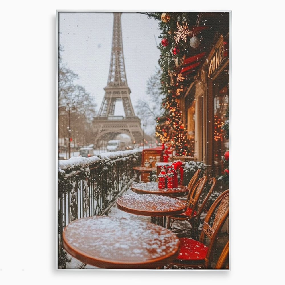 Tablou canvas cu tablou canvas cu turnul eiffel iarna, in rama de aluminiu argintiu